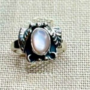 Vintage Sterling Silver Mother of Pearl Moonstone Statement Ring sterling silver